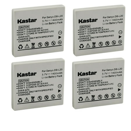 Kastar DB-L20 Battery 4-Pack Replacement for Sanyo DB-L20 DB-L20A DB-L20AU SL20 Battery, Sanyo VAR-L20N VAR-L20NI Charger