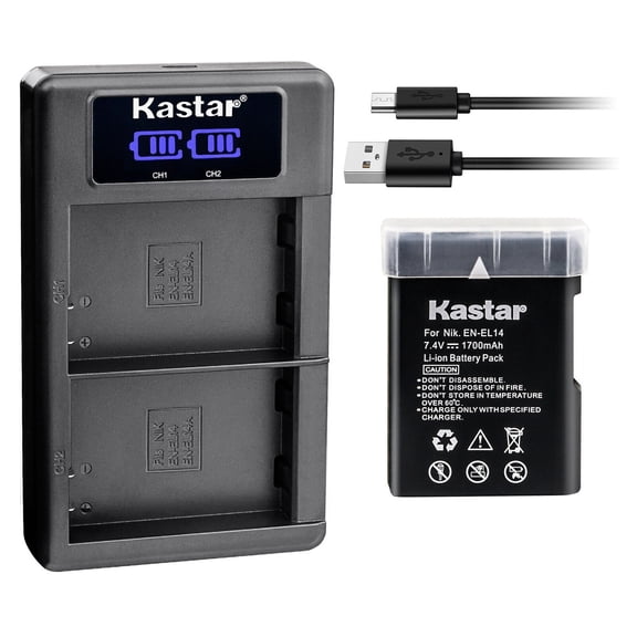 Kastar EN-EL14 1-Pack Battery and LKD2 USB Charger Compatible with Nikon DF D3100 D3200 D3300 D3400 D3500 D5100 D5200 D5300 D5500 D5600 DSLR Camera