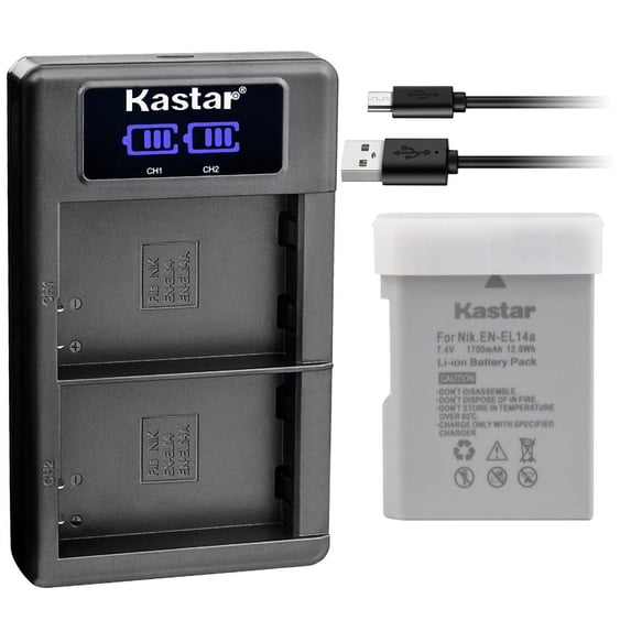 Kastar EN-EL14A 1-Pack Battery and LKD2 USB Charger Compatible with Nikon EN-EL14a Battery, Coolpix P7000 P7100 P7700 P7800 D3100 D3200 D3300 D3400 D3500 D51000 D5200 D5300 D5500 D5600 DSLR Cameras