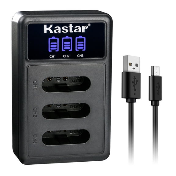 Kastar LCD Triple USB Battery Charger Compatible with Olympus Li-60B Battery, Li-60C Charger, Camedia FE-370 Camera, Sanyo DB-L70 Battery, DB-L70 Charger, Xacti DMX-E10 VPC-E10 Camera