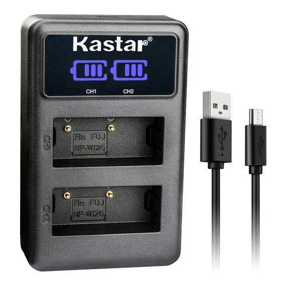 Kastar LCD USB Dual Charger for Fujifilm NP-W126 NP-W126s BC-W126 and Fujifilm X100F X100V HS30EXR HS33EXR HS35EXR HS50EXR X-E1 X-E2 X-E2S X-E3 X-E4 X-S10 X-T10 X-T20 X-T30 X-T100 X-T200 Camera