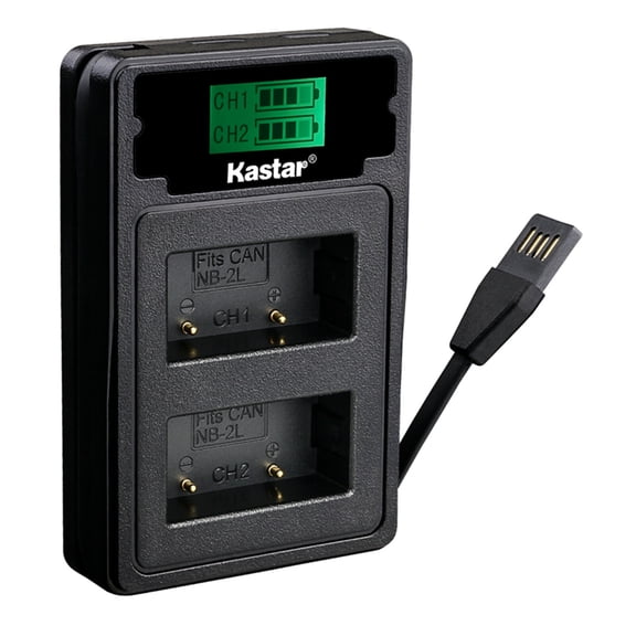 Kastar LZD2 USB Dual Charger Compatible with Canon NB-2L NB-2LH NB-2L12 NB-2L14, EOS 350D 400D Rebel XT XTi PowerShot G7 G9 S70 VIXIA HV20 HV30 ZR Series Camcorder