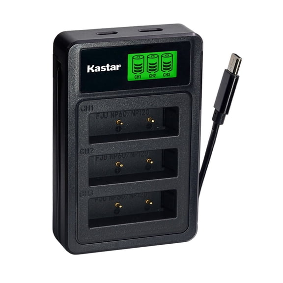 Kastar LZD3 USB Triple Charger Compatible with Fujifilm NP-120 Pentax D-LI7 Ricoh DB-43, FinePix F10 F11 M603 Optio 450 550 750 Caplio G3 G4 GX Cameras
