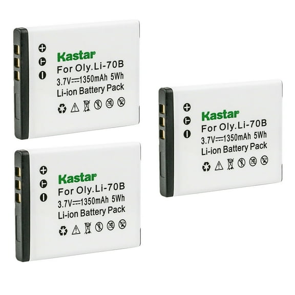 Kastar Li-70B Battery 3-Pack Replacement for Olympus Li-70B Li70B Battery, Olympus Li-70C Li70C Charger, Olympus VR-120, VR-130, VR-140, VR-145, X-940, X-990 Camera