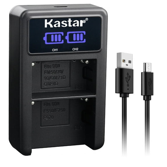 Kastar NP-FM50/FM55 LED2 USB Battery Charger Compatible with Sony HDR-HC1 HDR-SR1 HDR-UX1 Camera, Video Walkman GV-D1000, NP-FM30 NP-FM50 NP-FM55H NP-QM71D NP-QM91D Battery
