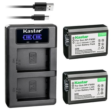 Kastar NP-FW50 2-Pack Battery and LKD2 USB Charger Compatible with Sony NP-FW50, W Series Battery, Sony BC-VW1, BC-TRW Charger, Sony VG-C1EM, VG-C2EM Grip