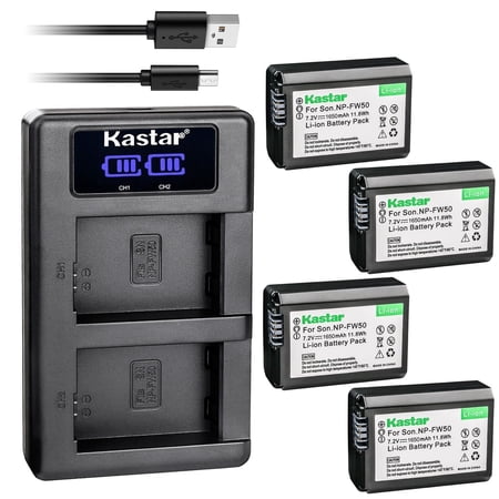 Kastar NP-FW50 4-Pack Battery and LKD2 USB Charger Compatible with Sony a7R, ILCE-7RM2, alpha 7R II, a7RII, a7R II, ILCE-7S, alpha 7S, a7S, a7S, ILCE-7SM2, alpha 7S II, a7S II, a7S II Camera