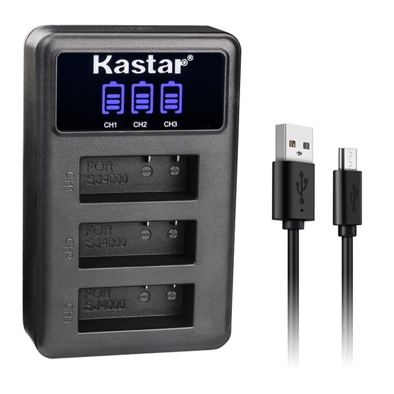 Kastar SJ4000 LCD Triple USB Battery Charger Compatible with Eken H8, Eken H8 Pro, Eken H8R, Eken H9, Eken H9R, Eko Full HD 1080p Wifi, Eko HD 720p, Eko Ultra HD 4K Wifi Camera
