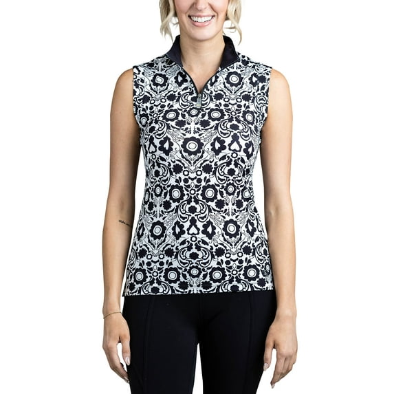 Kastel Denmark Women's Sleeveless Tanks | 1/4 Zip Athletic Tops | UPF 30+ Protection (Small, Black and White)