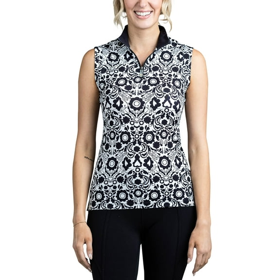 Kastel Denmark Women's Sleeveless Tanks | 1/4 Zip Athletic Tops | UPF 30+ Protection (Small, Black and White)