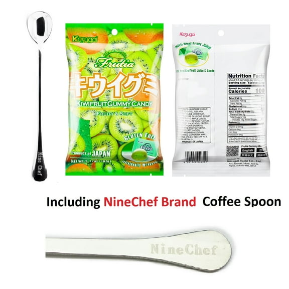 Kasugai Gummy Candy Kiwi Flavor Pack 1 Plus NineChef Coffee Spoon , Product of Japan, Gluten Free