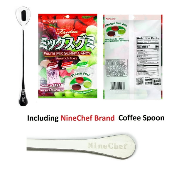 Kasugai Gummy Candy Mix Flavor Pack 1 Plus NineChef Coffee Spoon , Product of Japan, Gluten Free