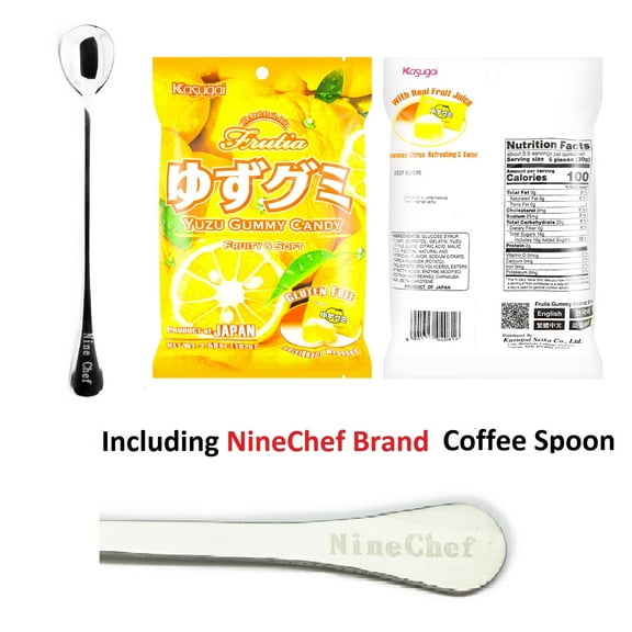 Kasugai Gummy Candy Yuzu Flavor Pack 1 Plus NineChef Coffee Spoon , Product of Japan, Gluten Free