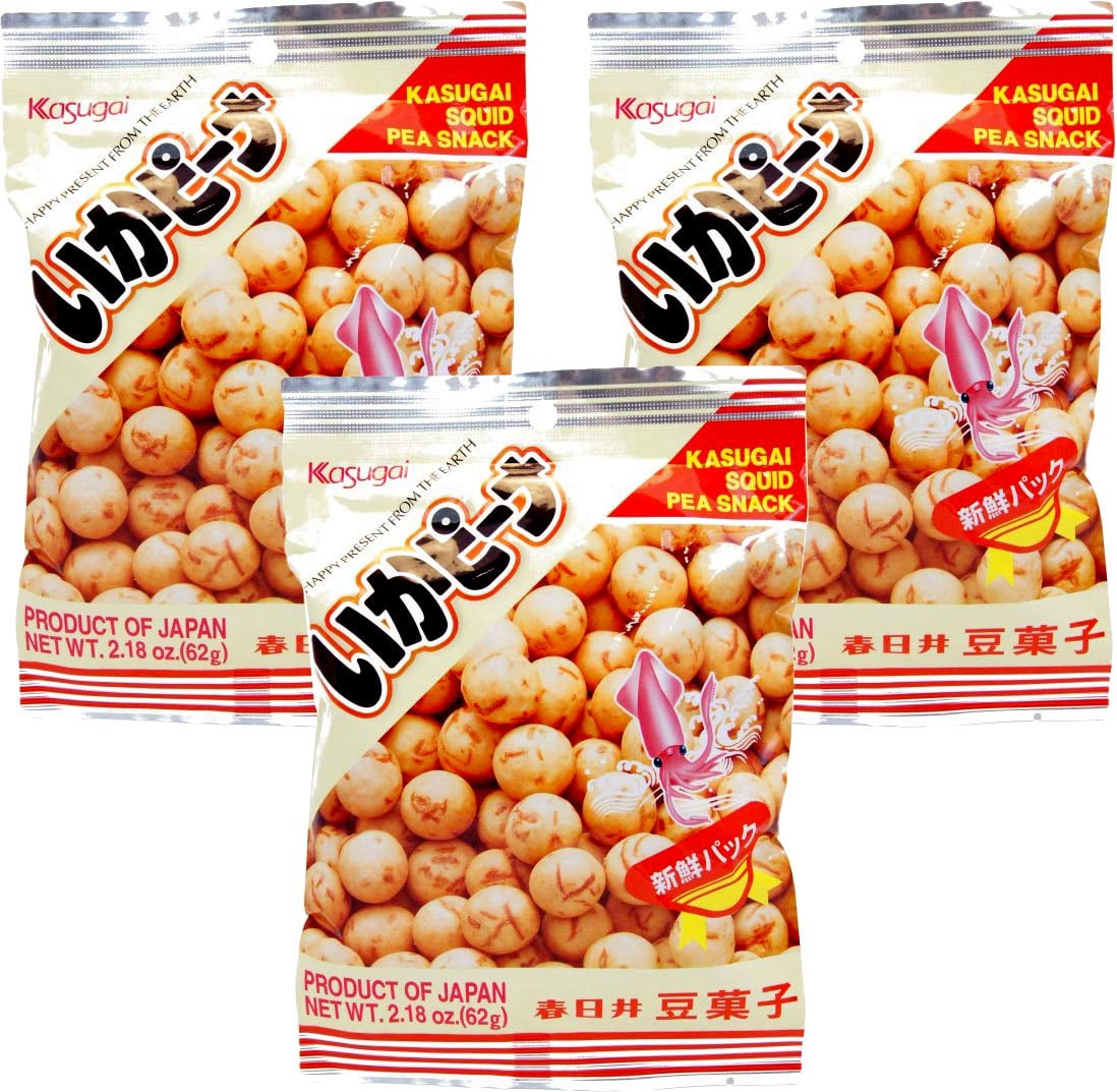 Kasugai Ika Peana Squid Pea Snack – Crunchy Japanese Squid & Peanut Cracker, 2.18oz Pack (12 Count)