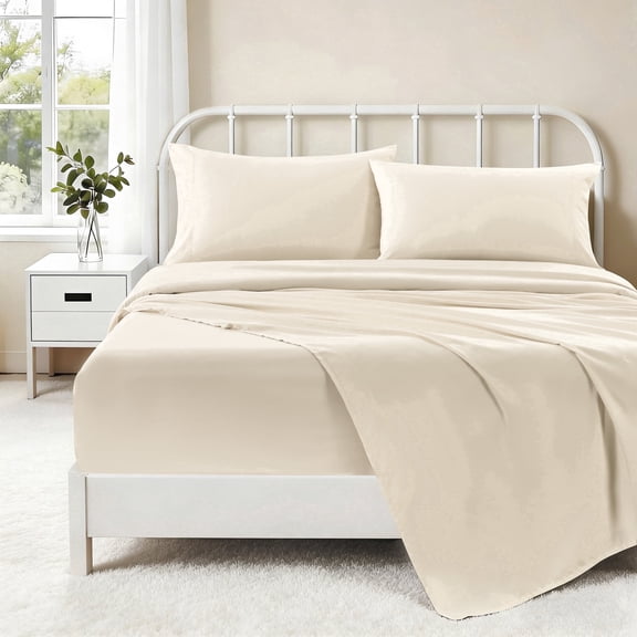 Kasylan 4 Piece Sheet Set,Cool Down Sheets,Comfy Breathable Deep Pocket Sheets,Wrinkle Free,King,Ivory