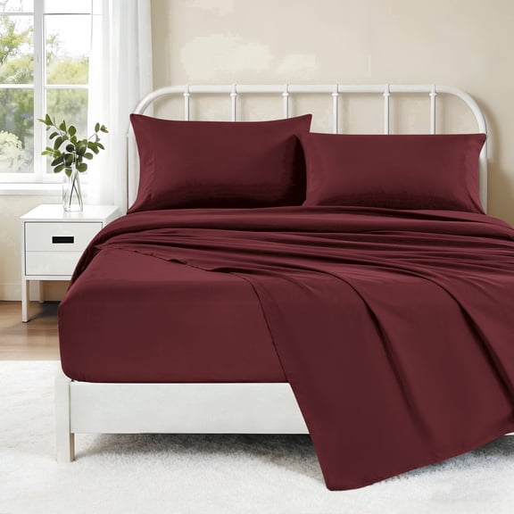 Kasylan 4 Piece Sheet Set,Cool Down Sheets,Comfy Breathable Deep Pocket Sheets, Wrinkle Free, Queen,Burgundy