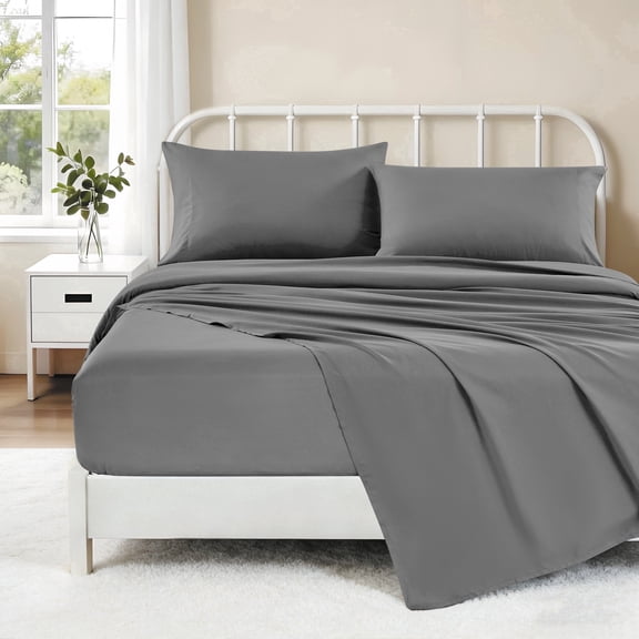 Kasylan 4 Piece Sheet Set,Cool Down Sheets,Comfy Breathable Deep Pocket Sheets,Wrinkle Free,Queen,Grey