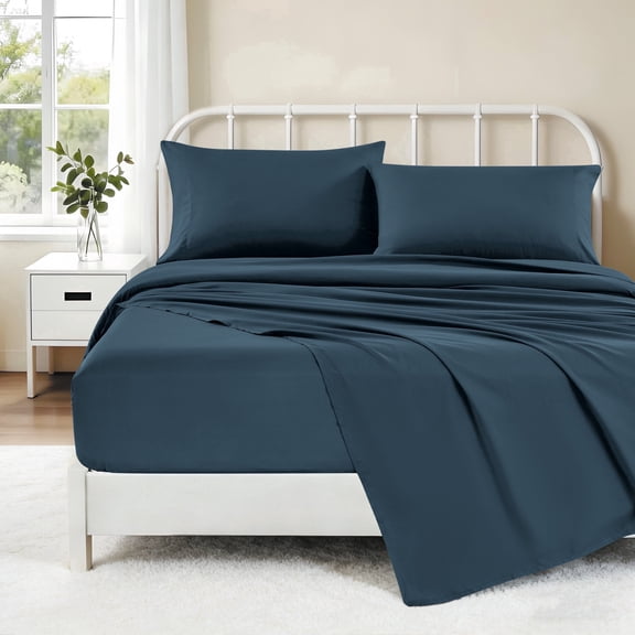 Kasylan 4 Piece Sheet Set,Comfy Breathable Cooling Bed Sheets Set, Deep Pocket Sheets,Wrinkle Free,Queen,Navy