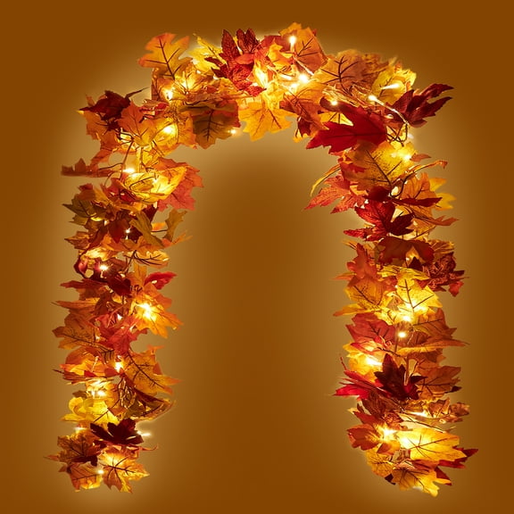 Kaszoo Fall Maple With 40 Led Garlands For Home Wedding Party, Orange Yellow Red, 9.4 Oz
