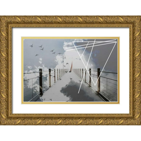 Kat 18x13 Gold Ornate Wood Framed with Double Matting Museum Art Print Titled - Bridge
