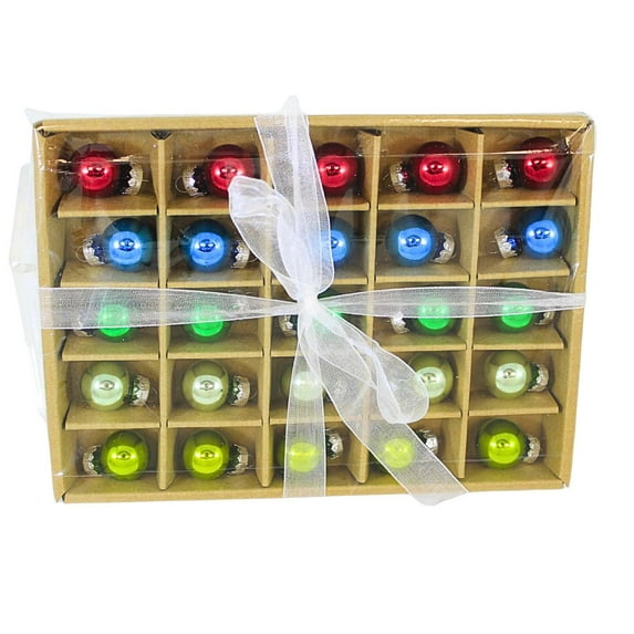 Kat + Annie Glass Mini Ball Ornaments - Set Of 25 Ball Ornaments 0.75 Inch, Glass - Shiny Christmas 50724-Lime