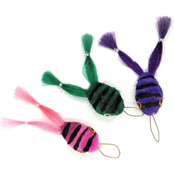 Kat Fly 3 Inch Handmade Cat Toy Teaser Wand Refill Frogs - 3 Pack Green, Pink, and Purple Natural Material Toys