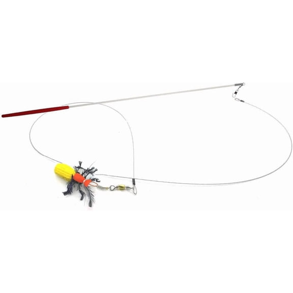 Kat Fly 2 Inch Handmade Cat Toy Teaser Beetle with 19 Inch White Wand - Yellow Natural Material