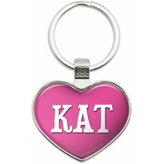 Kat - Names Female Metal Heart Keychain Key Chain Ring, Multiple Colors Available