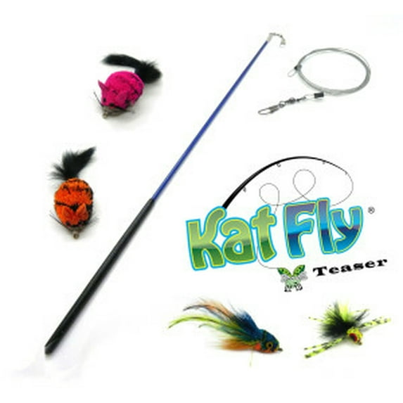 KatFly® Teaser Wand with 4 Cat Teaser Refill Attachments - blue