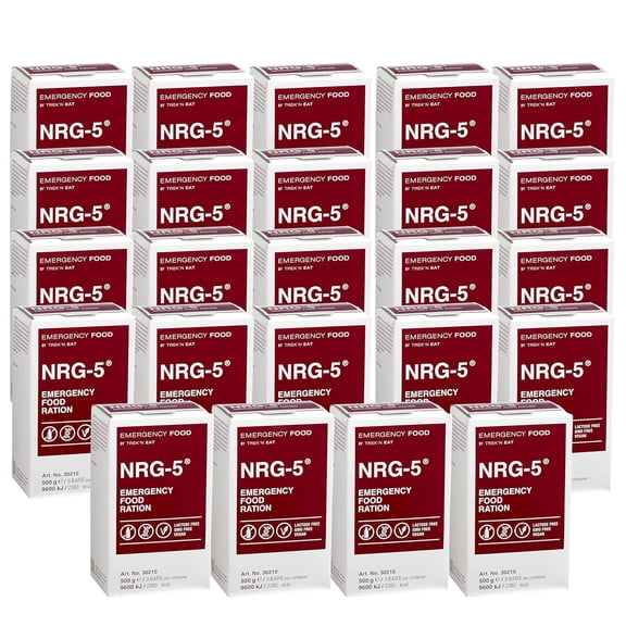 Katadyn NRG-5 Emergency Food Ration Bars, 500g Pack (24 Packs / 216 Bars), 2380 Calories per Pack, Ready-to-Eat Vegan Survival Food, Long-Term Emergency & Outdoor Nutrition