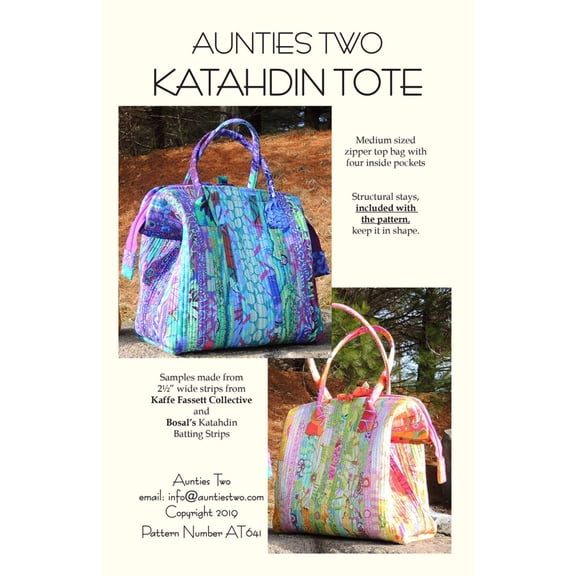 Katahdin Tote Sewing Pattern with Two Bag Stays by Carol McLeod of Aunties Two
