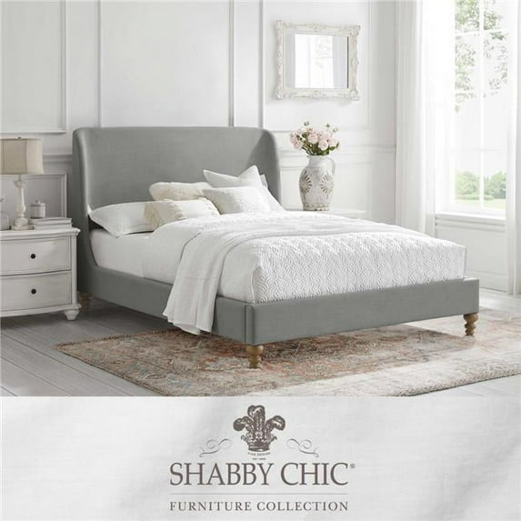 Kataleya Bed Gray wood Linen King Wingback Upholstered