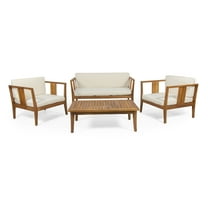 Katalina Outdoor 4 Seater Acacia Wood Chat Set, Teak, Beige