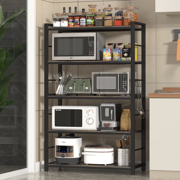 Katalora 5-Tiers Bakers Rack,Microwave Oven Stand with Shelves,5 Tier Utility Storage Shelf with 5 Hooks,Multifunctional Shelf for Kitchen,Bathroom,Livingroom