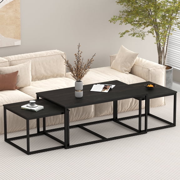 Katalora Nesting Coffee Tables,3 Piece Living Room Coffee Table,Industrial Rectangular Coffee Table Set,End Table Side Tables for Living Room Bedroom(Black)