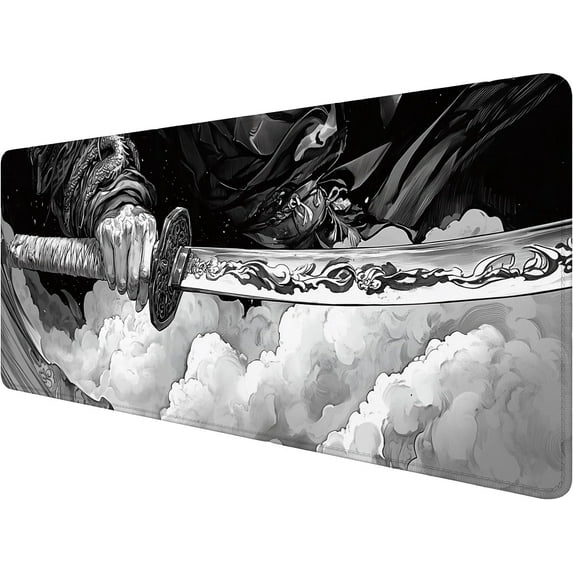 Katana Gaming Mouse Pad Japanese Samurai Sword Black White Mousepad Extended Large Laptop Keyboard Non-Slip Rubber Base with Stitched Edges for Home Office Computer Keyboard Laptop 31.5x11.8 Inch