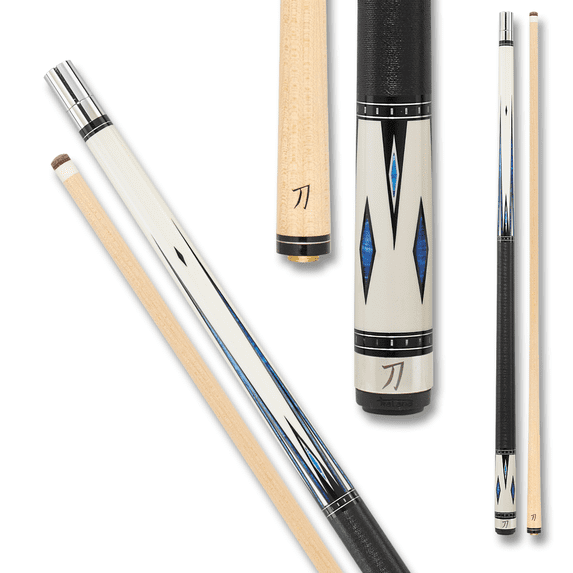 Katana KAT03 Pool Cue Cream and Black, Sapphire Blue Pearlite Drop Points with Billiard Stick Billiards Cues