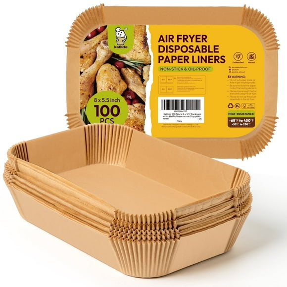 Katbite Air Fryer Liners, 100PCS, 8x5.5 Inch, Disposable Rectangle Basket Liners for Easy Cleanup