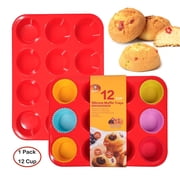 Katbite 12 Cups Silicone Muffin Pan Non-stick Cupcake Pans Silicone Baking Cups,Red.