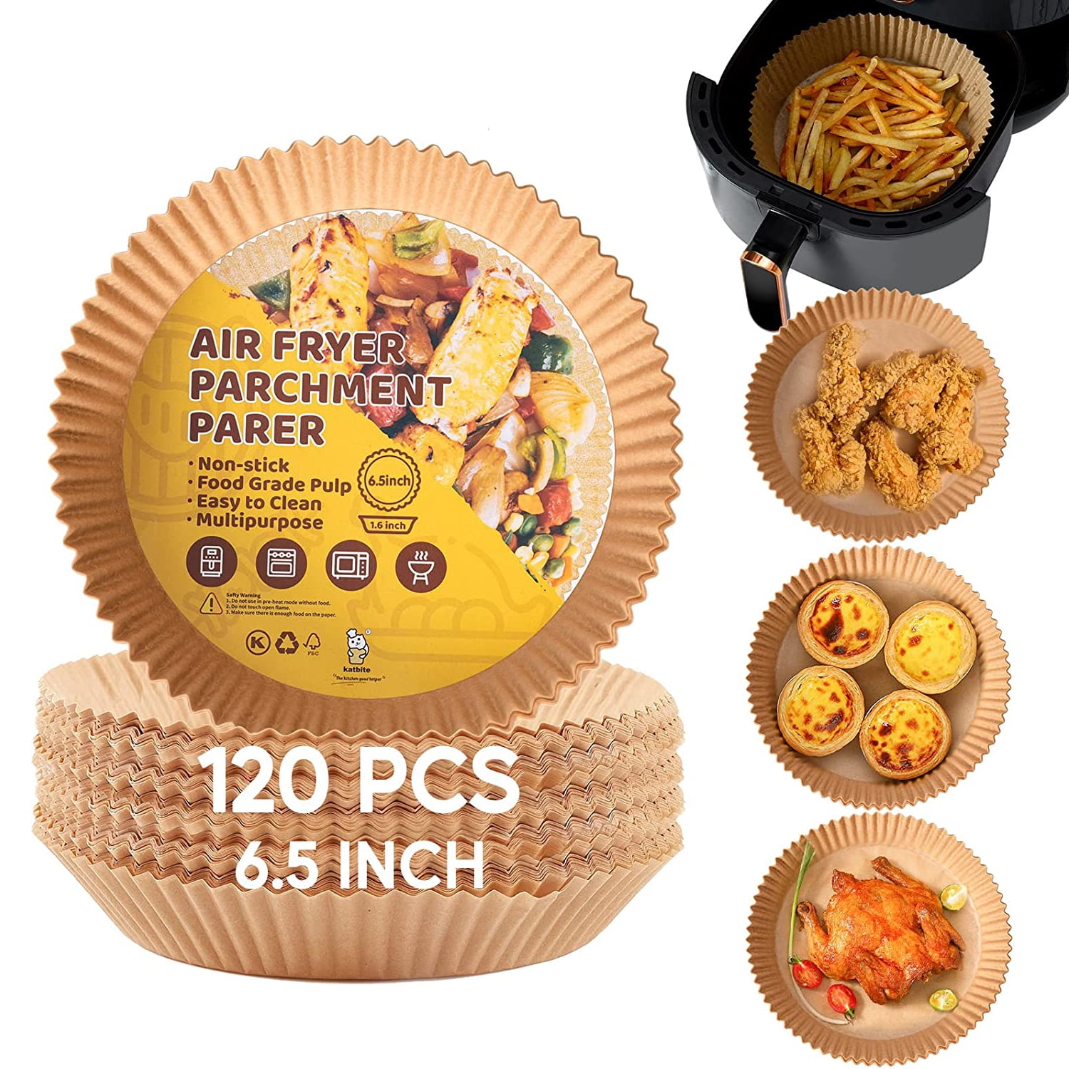 M BUDER 100 PCS Air Fryer Liners Disposable, 6.3inch Upgraded Air Fryer  Parchment Paper, Non-stick,Oil-proof,Water-proof Air Fryer Paper,Bake Paper  for Air Fryer Baking Roasting Microwave Oven-Wood 