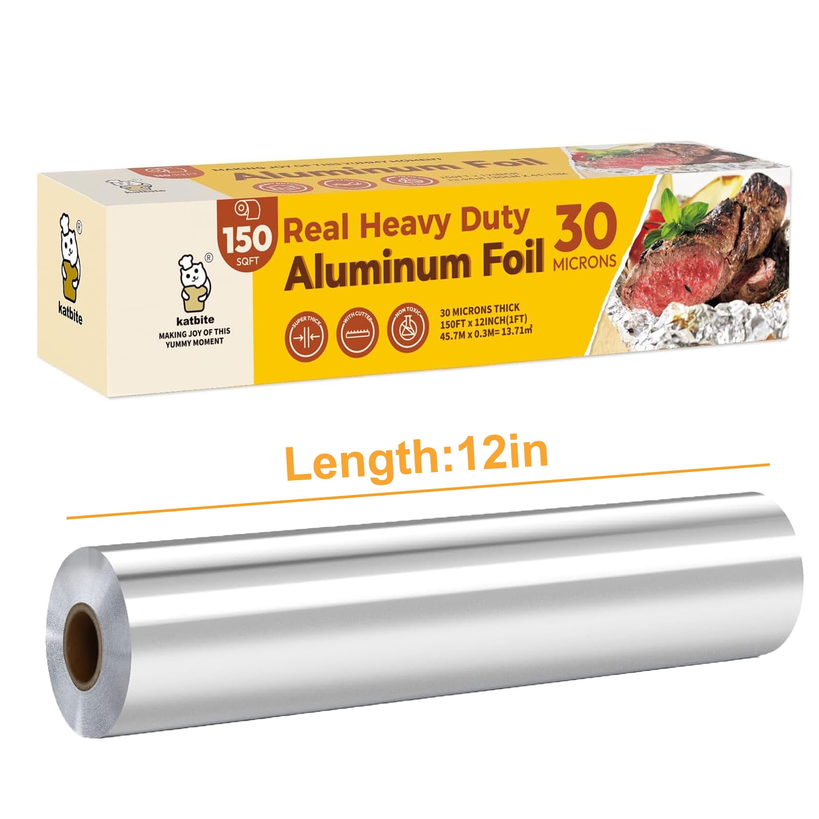 Katbite 12inx150ft Aluminum Foil Heavy Duty Roll, 25 Micron Thick