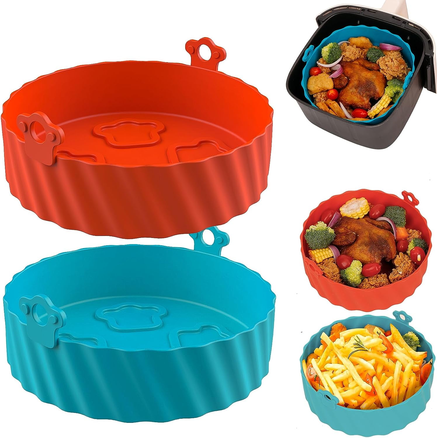 Katbite 2 Pack 8 Inch Reusable Silicone Air Fryer Liners Air Fryer