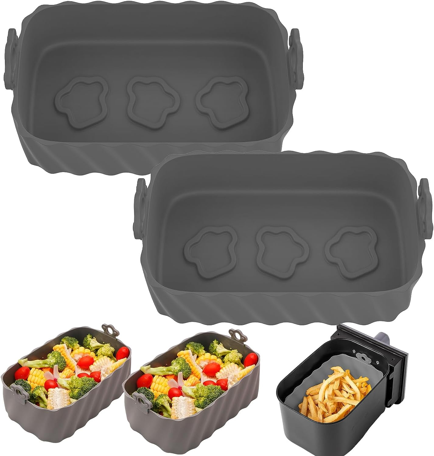 Katbite 2 Pack Grey Silicone Air Fryer Liners, Reusable Air Fryer
