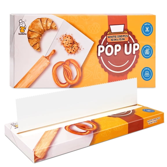 Katbite 200-Count 10x15 Inch Pop-Up Parchment Paper Sheets: Compact, Heavy Duty, Non-Stick