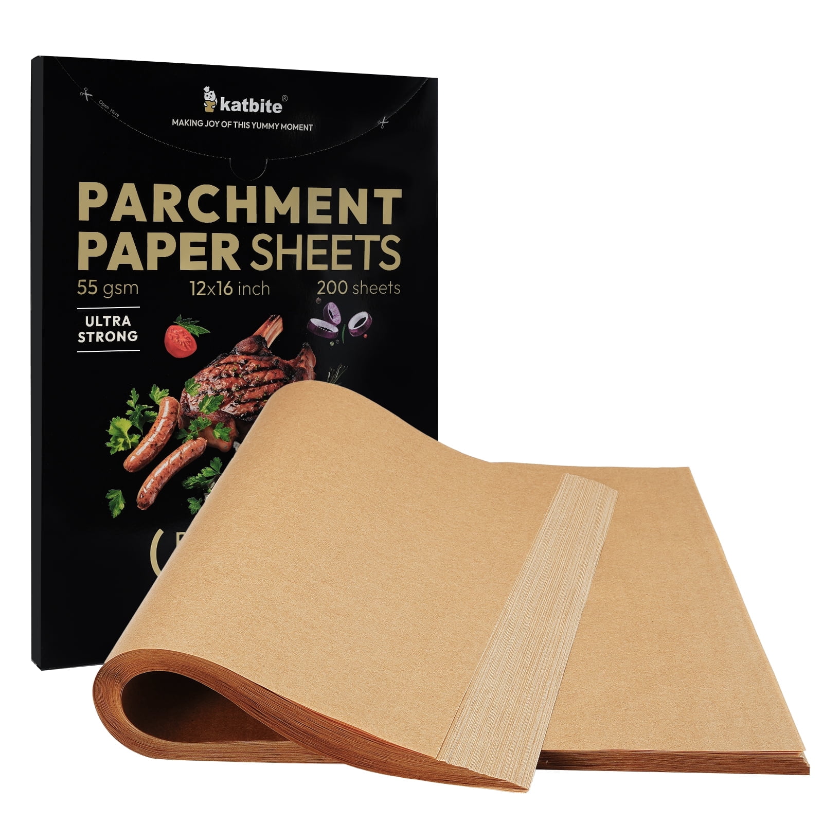 Katbite 200 Pcs Unbleached Parchment Paper Sheets, 12x16 inch, Performance Non-Stick Baking Paper