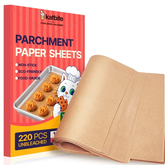 Katbite Parchment Paper Baking Sheets, 13x18 Inch, 220 Count, Unbleached Non-Stick, Heavy Duty