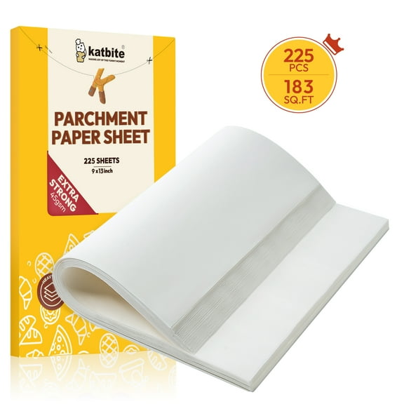 Katbite 225-Count 9x13 inch Heavy Duty Unbleached Parchment Paper Sheets, Precut Baking Sheets, White