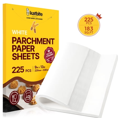 Katbite 225-Count 9x13 inch Heavy Duty Unbleached Parchment Paper Sheets, Precut Baking Sheets, White