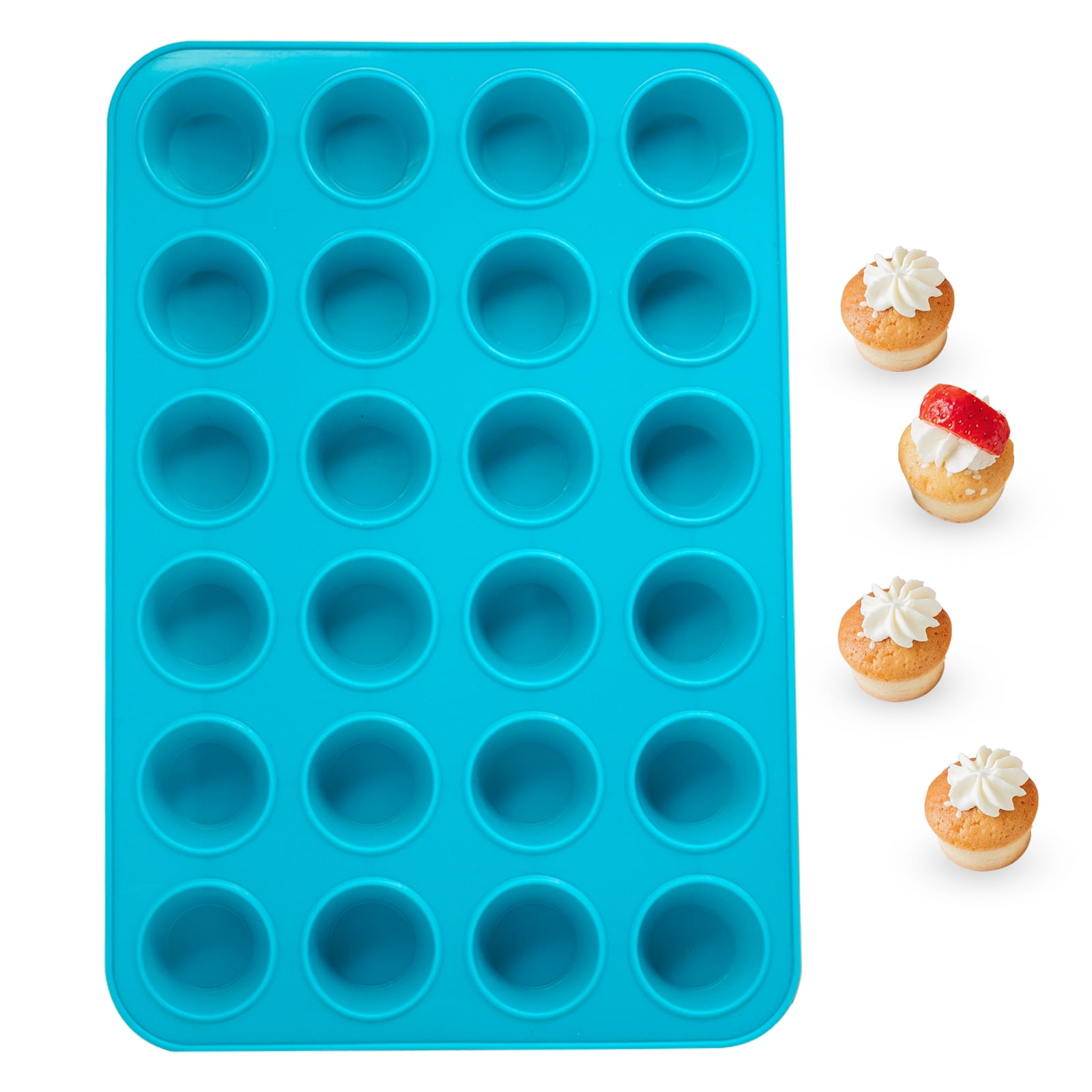 Katbite 24 Cups Blue Silicone Muffin Pan, Non-stick BPA Free Cupcake Pans for Baking