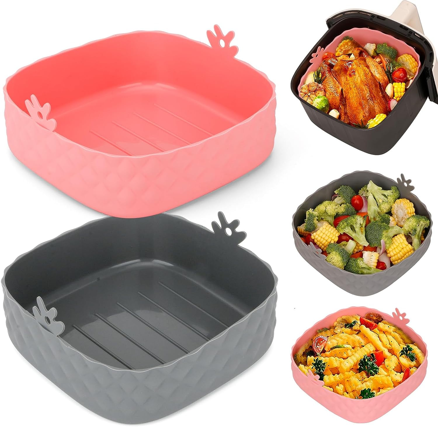 Katbite 2PCS 8 inch Silicone Air Fryer Liners Pineapple shape Reusable